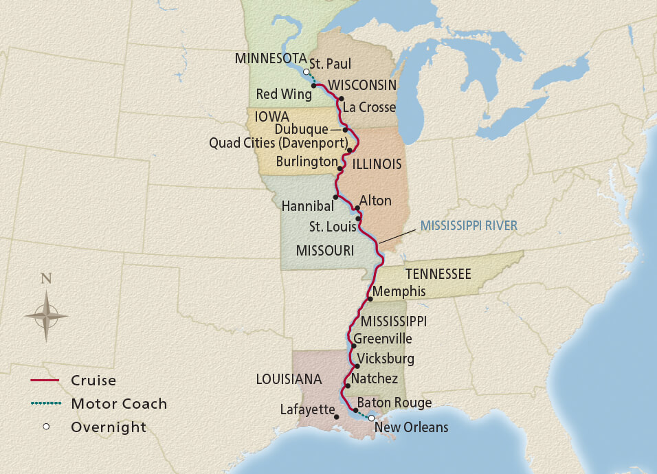Map of the Americas Great River itinerary