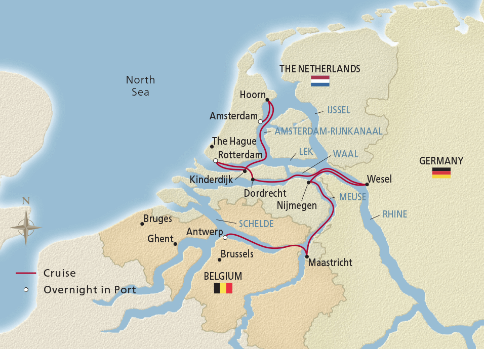 Map of the Holland & Belgium itinerary