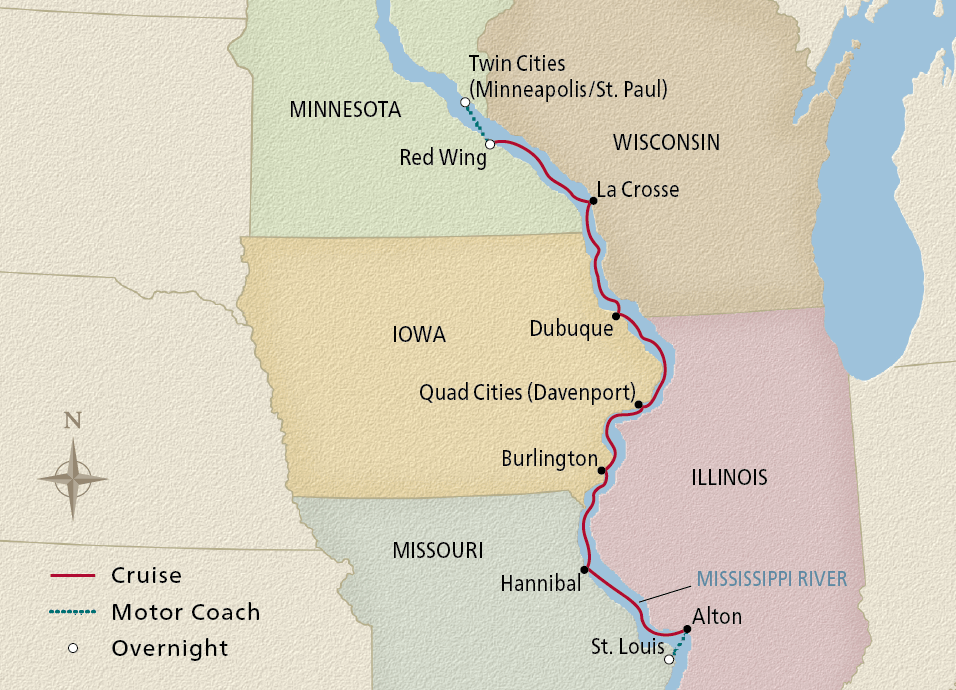 Map of the Americas Heartland itinerary