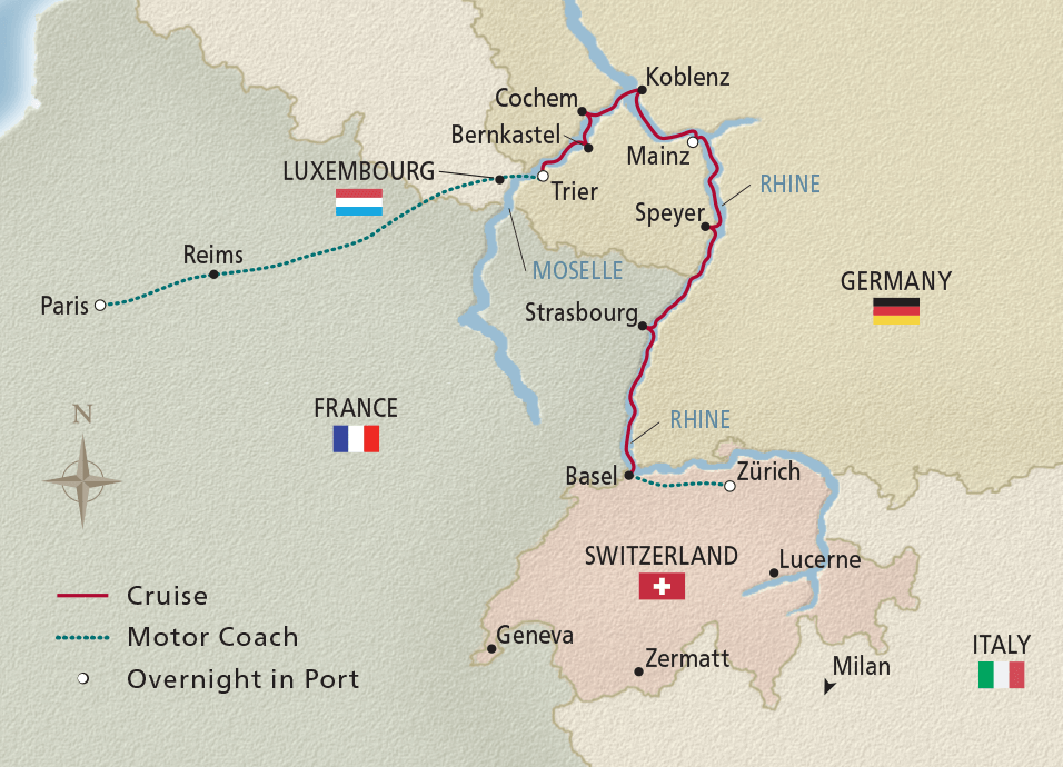Paris to the Swiss Alps itinerary map