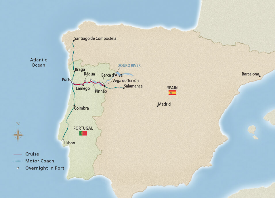 Map of the Portugal's River of Gold itinerary