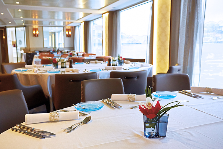 Restaurant dining area on board Viking Longship