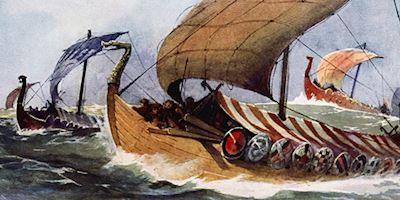 Painting of an original Viking longship