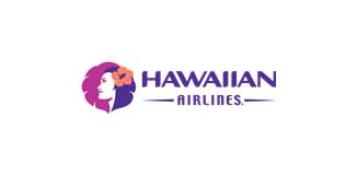 The Hawaiian Arlines logo in purple and orange on a white background.