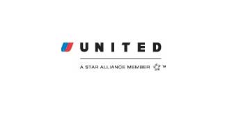 United Airlines Logo in black, red, and blue on a white background.