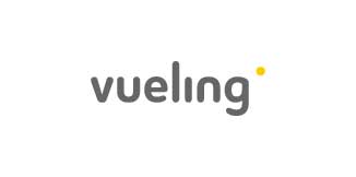 vueling logo in grey and yellow on a white background.